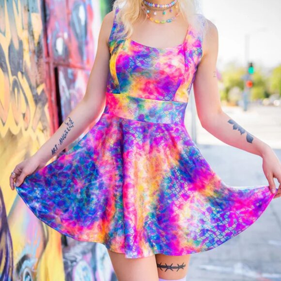 Rainbow mermaid skater dress - New/never worn. Rave, bubble goth & festival wear - Picture 3 of 10